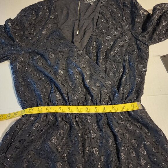 New Lulus sz S women Black Glitter Sheer Long-Sleeve Wrap Romper - Picture 9 of 10
